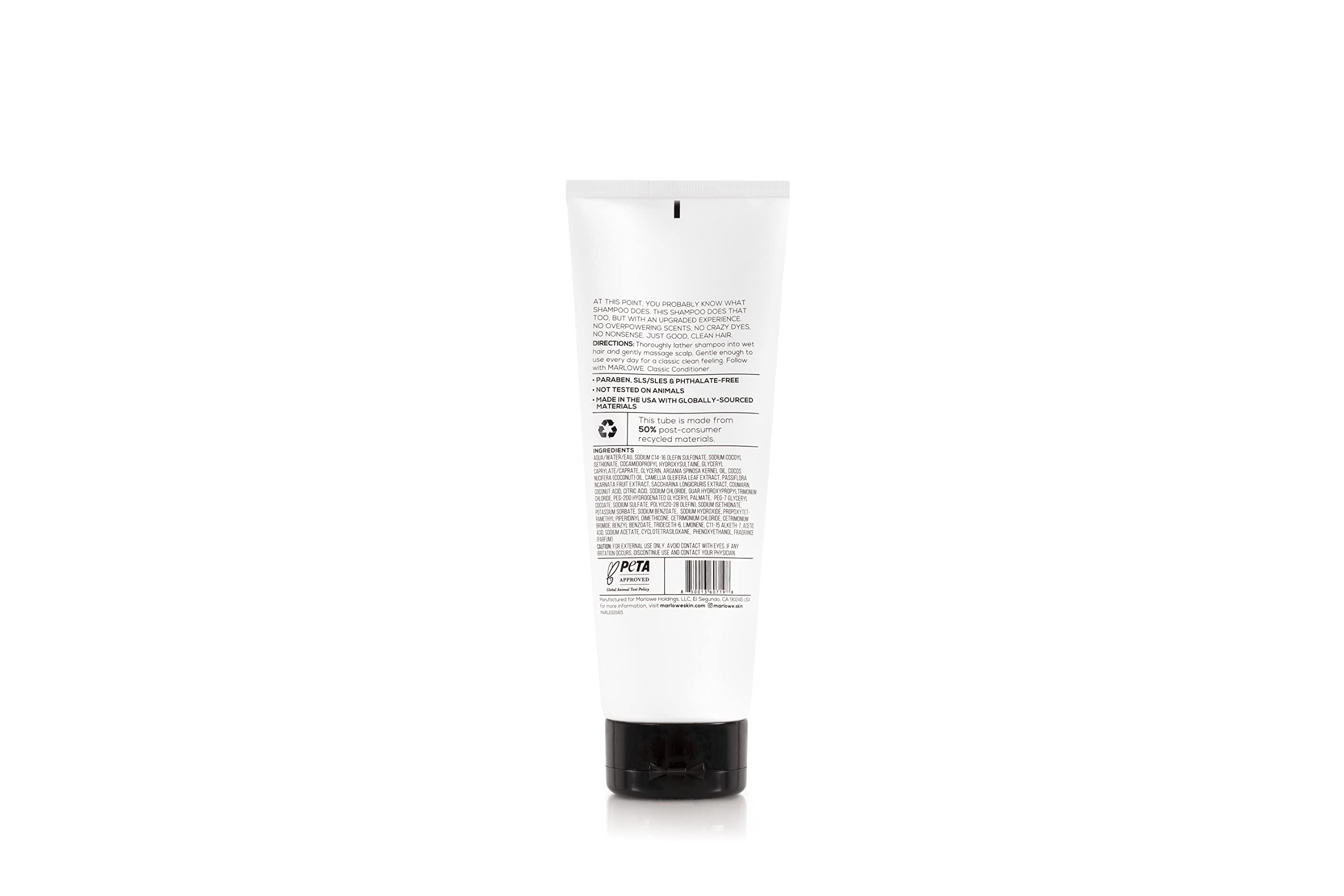 MARLOWE. No.172 Classic Mens Shampoo, Clarifies, Invigorates and Refreshes Hair with Moisturizing Argan Oil & Coconut Oil, All Hair Types, Paraben & Phthalate Free, 8 Fl Oz